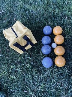 BuyBocceBalls Listing - Made in USA, Premium Quality Official Tournament Bocce Set - 107mm Blue and Dark Yellow Balls Nylon Bag; Regulation Size Balls 920 Grams (2 lbs. 1 oz.)