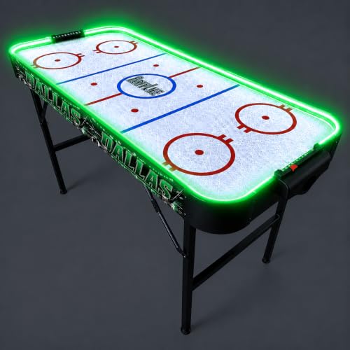 PartyLife 54" Portable Air Hockey Table w/Folding Steel Legs & Optional LED Lights - NEW & Improved - Powerful Motor, Smooth Surface, Very Sturdy - City Team Edition - color: Dallas, style: w/ LED Lights