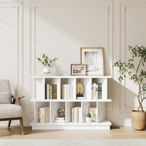 GAOMON 8 Cube Low Bookshelf Bookcase - Wooden TV Stand Cabinets with Removable Back Panels, Modern Home Display Storage Rack for Living Room, Bedroom, Entrance - White - color: White