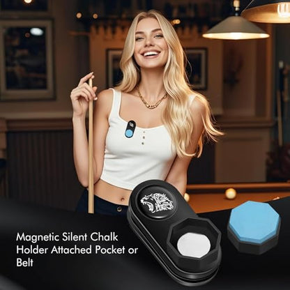 Magnetic Chalk Holder Octagon, Portable Pool Cue Chalk Holder with Fixed Clip, Silent Billiard Chalk Holder Pool Snooker Billiards Accessories, Black