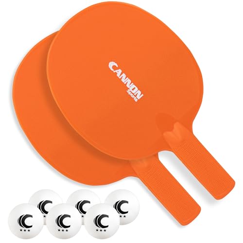 Cannon Sports Unbreakable Table Tennis Paddle Set - 2 Rackets with 6 Pack of 3-Star Table Tennis Balls – Portable Set for 2 Players - color: 2 Orange Paddles + 6 White Balls