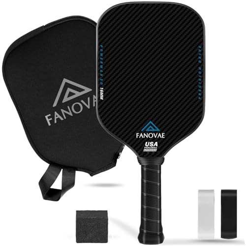 Carbon Fiber Pickleball Paddle, 3K Raw Carbon Fiber Surface, CAS, High Grit & Spin, 16MM PP Honeycomb Core, Ideal for Novice and Pro, Includes Paddle Cover&Eraser, Fanovae POWERMAX 3D