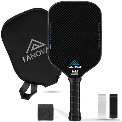 Carbon Fiber Pickleball Paddle, 3K Raw Carbon Fiber Surface, CAS, High Grit & Spin, 16MM PP Honeycomb Core, Ideal for Novice and Pro, Includes Paddle Cover&Eraser, Fanovae POWERMAX 3D