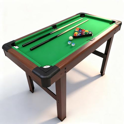 48" Pool Table Portable Billiard Table for Kids & Adults with 2 Cues, Triangle Rack, Compact Wooden Game Table for Home, Game Room, Indoor & Outdoor