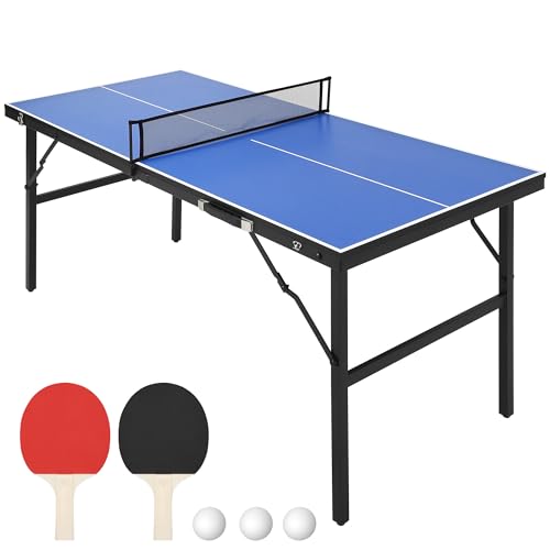 Foldable Ping Pong Table, Indoor/Outdoor Mesa De Ping Pong for Adults/Teens, Waterproof Table Tennis Table with 2 Table Tennis Paddles and 3 Balls, 5 Minute Assembly, 60 x 26 x 27.5 Inch