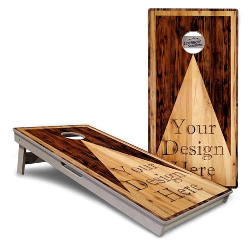 Cornhole Solutions Custom Cornhole Boards Set – Regulation 2x4 ft Boards, UV Printed & UV Clear Coat, Reinforced Folding Legs, Premium Outdoor Game (Custom Wooden Triangle) - color: Custom Tournament Series
