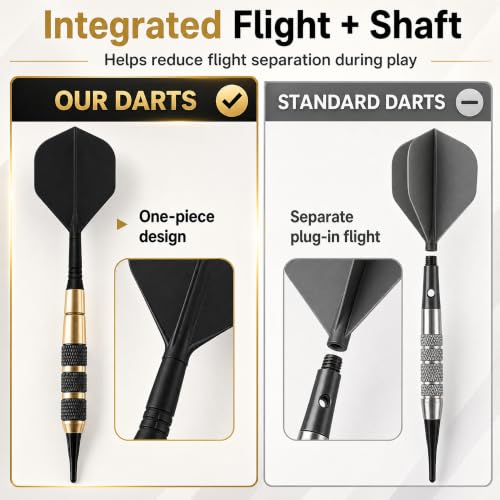 Soft Tip Darts Set 18g, 3 Pack with Brass Barrels and Case | 18g darts, brass barrels, integrated flights, 30 spare soft tips, travel case, for electronic dartboards