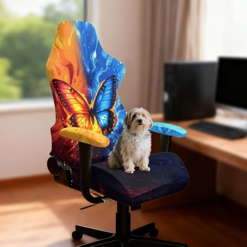 Butterfly Flame Water Print 4 Pieces Gaming Chair Covers Slipcovers Stretch Game Chair Cover with Armrest Covers Universal Fit Rotating Gaming Armchair Protector - color: Butterfly Flame Water