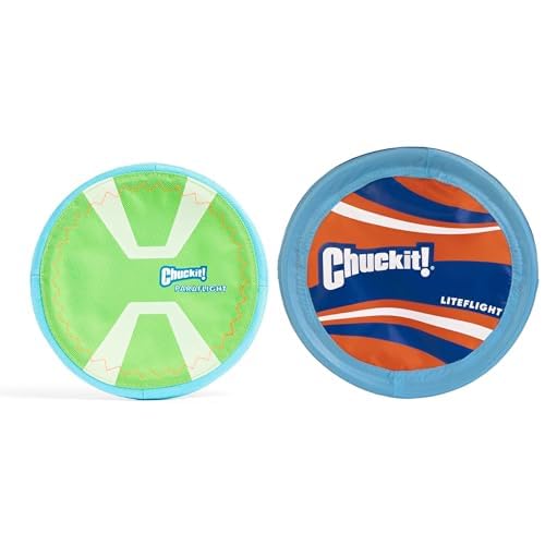 Chuckit! Dog Flying Disc Bundle - Max Glow Paraflight 9.75" & Lite Flight 10" Large Floating Dog Toys