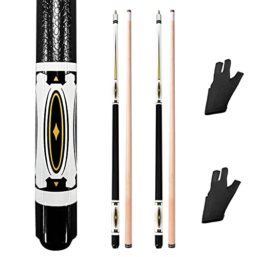 Set of 2 Pool Cue Stick,58" 2 Piece Maple Billiard Cue Stick - color: White