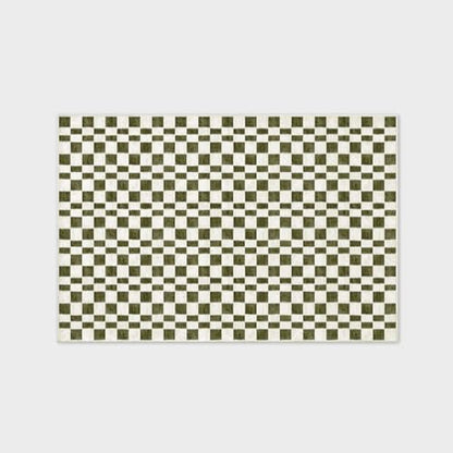 EVERGRACE Checkered Plaid Area Rug 6x9, Soft Fuzzy Faux Wool Rugs Washable Anti Slip Rugs Large Rug Carpet for Entryway Bedroom Living Room Hallway Kitchen Dining Room and Laundry Room, Olive Green - color: Olive Green, size: 6' x 9' (Rectangular)