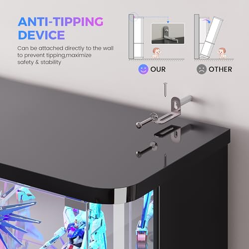 Dystler 71" Locking Glass Display Cabinet, 6-Tier Curio Case with RGB Light | Key Lock, Tempered Glass Shelves, RGB Motion-Sensor Lights, App Control, Curved Safety Edges, for Trophies & Figures - color: Black