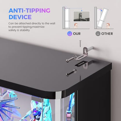 Dystler 71" Locking Glass Display Cabinet, 6-Tier Curio Case with RGB Light | Key Lock, Tempered Glass Shelves, RGB Motion-Sensor Lights, App Control, Curved Safety Edges, for Trophies & Figures - color: Black