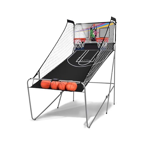 Garvee Dual Basketball Arcade Game, Foldable Electronic Double Shootout with 2 Player, 8 Game Options, LED Scoring, Includes 4 Balls, Air Pump & Needle, Indoor Basketball Game for Youth & Adults
