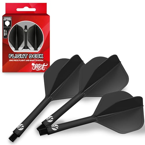Shot! Darts Flight Deck One Piece Dart Flight and Shaft System, Reduced Deflections, Standard Shaped Flight (350 Micron) Available in Set of 3 - color: Black, size: Medium