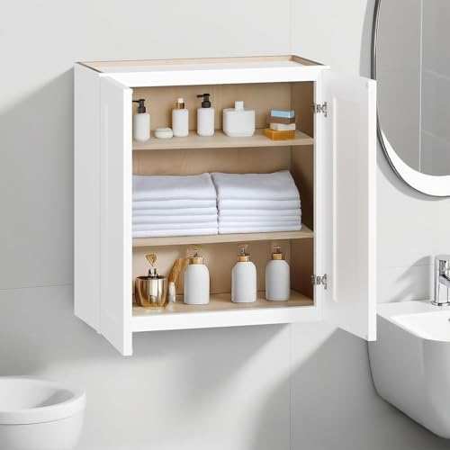 30 Inch Laundry Room Cabinets Wall Mounted, Solid Wood Over The Toilet Storage Organizer, White Shaker RTA Kitchen Wall Cabinet with 2 Shaker Door & Shelves, Large Space for Bathroom, Garage - color: White, size: 30"W*12"D*30"H