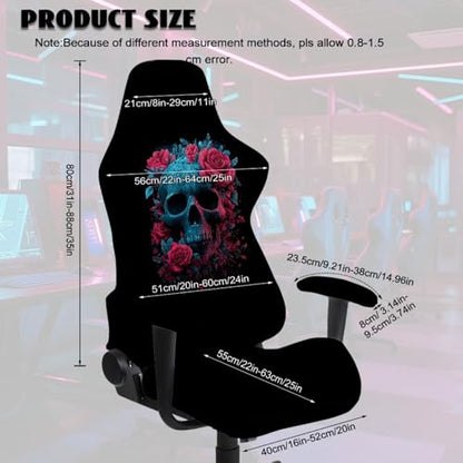 Skull Rose Print Gaming Chair Cover with Armrest Covers Dust-Proof Breathable Computer & Gaming Chair Slipcover Set of 4 Easy to Install Home Decorations - color: Black - Skull Rose