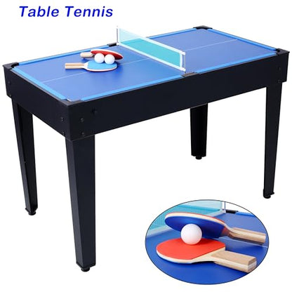 48” 6-in-1 Multi-Game Table - Billiards, Air Hockey, Foosball, Basketball, Table Tennis, and Dining Table Set for Home Game Room Blue
