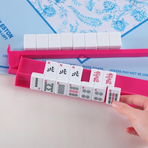 4 Pcs 18.7 Inch Hot Pink Acrylic Mahjong Tile Racks with Pushers for Game Night American Mahjong Racks Tile Set for Mah Jong Lovers and Beginners - color: Hot Pink