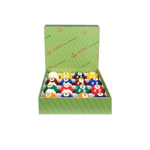 ASKA Billiards Pool Boston Numbered Balls Set 2-1/16 inch (52mm) /Smaller Than Regular Size/16 Balls Including a Cue Ball