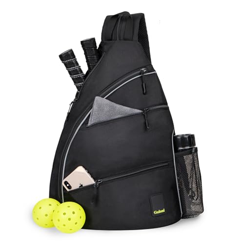 Goloni Pickleball Bag for Women Men, Convertible Pickleball Backpack Sling Bag with Fence Hook, Waterproof Polyester Paddle Bag with Multiple Compartments - color: Black
