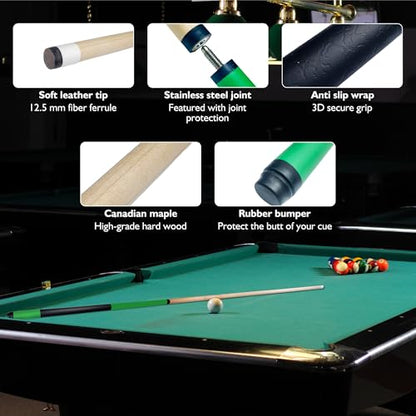 58 Inch Pool Cues, 2-Piece Billiard House Bar Pool Cue Sticks with Multi Layer Soft Leather Grip, Set of 2 Canadian Maple Wood Billiard Sticks - color: 2PK-Blue/Green