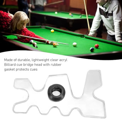 Clear Acrylic Billiard Bridge Head with Rubber Gasket - 7-Position Antler Design Pool Cue Holder for Professional & Home Use, Universal Fit