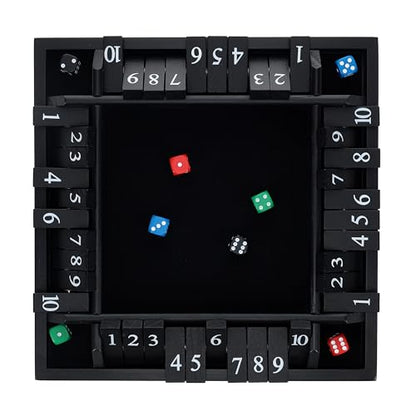 Pacific Shore Games Shut the Box Game 4 Player, Black Stained Wood, Dice Games, Wooden Board Games for Adults, 10 Number Tiles, 12 inch Board - color: Black