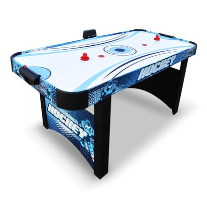 Hathaway Enforcer 5.5 Ft Air Hockey Table for Family Game Room - with LED Scoring, High-Output Blower, Manual Backup, Strikers & Pucks - Blue and White Finish