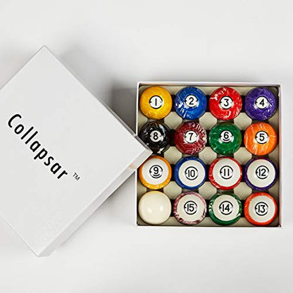 Collapsar Deluxe 2-1/4" Billiard Pool Balls Marble-Swirl Style Billiards Ball Complete 16 Ball Set (Several Style Available) - style: White Marble With Black Triangle