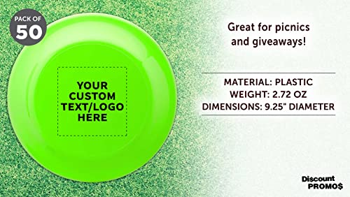 DISCOUNT PROMOS Frisbee Flying Discs in Bulk, 9.25 in. Fun Family Beach Game - color: - Custom - Neon Green, size: 50 flying discs