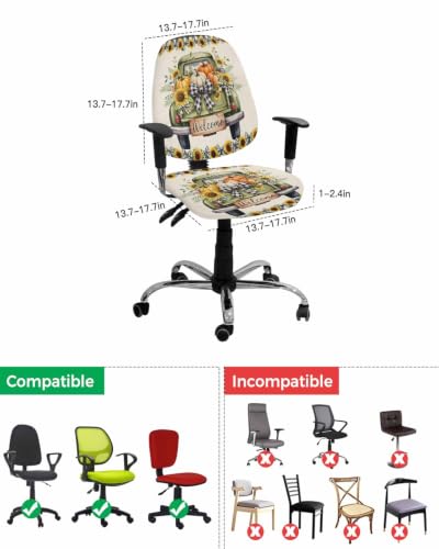 Savannan Office Chair Cover, Farmhouse Sunflower Pumpkin Protective Stretch Elastic Universal Cover for Desk Task Chair,Computer Rotating Chair 1 Pcs Retro Linen Buffalo Check Bow