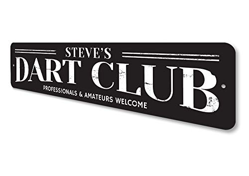 Dart Club Sign, Gamer Name Man Cave Sign, Professionals & Amateurs Welcome Game Room Aluminum Decor - 4" x 18" - size: 1) 4"x18" Inches
