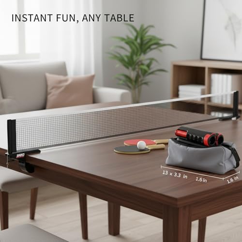 Portable Table Tennis Net Set with Telescopic Clamp, Tool-Free Setup for Dining Tables & Desks, Compact Storage - color: Black