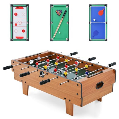 GLACER 4-in-1 Multi Game Table Combo Set w/Foosball, Billiards, Ping Pong & Air Hockey, Wooden Stackable Tabletop for Game Room, Family Night, Parties, Portable Arcade Home Entertainment
