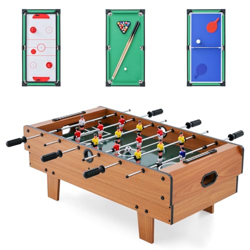 GLACER 4-in-1 Multi Game Table Combo Set w/Foosball, Billiards, Ping Pong & Air Hockey, Wooden Stackable Tabletop for Game Room, Family Night, Parties, Portable Arcade Home Entertainment