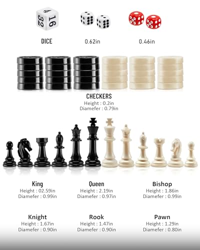 KAILE 13" Magnetic Chess Sets, 3 in 1 Travel Chess Checkers Backgammon Set with Folding Case - size: 13"