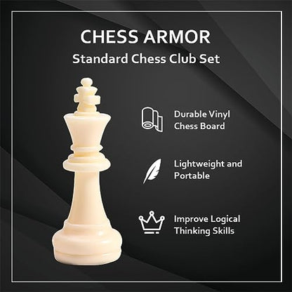 Portable Chess & Checkers Set, 42cm Tournament Chess Mat with Chesses & Storage Bag, PU Leather Tournament Roll Up Chessboard Travel Sets(Color:Green)