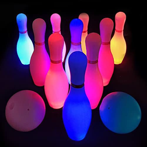 OceanWings Kids Light up Bowling Ball Toys Set,Bowling Pins Toy Game with 10 Pins & 2 Balls Fun Sports Games for Grandkids Kids Toddler Indoor & Outdoor Boys Girls Children 3 4 5 6 Years - color: White