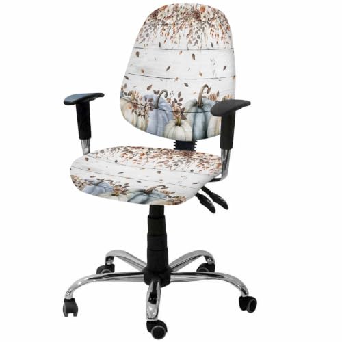 Savannan Office Chair Cover, Thanksgiving Blue White Pumpkin Protective Stretch Elastic Universal Cover for Desk Task Chair,Computer Rotating Chair 1 Pcs Autumn Rose Floral Foliage