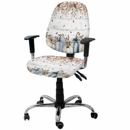 Savannan Office Chair Cover, Thanksgiving Blue White Pumpkin Protective Stretch Elastic Universal Cover for Desk Task Chair,Computer Rotating Chair 1 Pcs Autumn Rose Floral Foliage