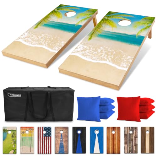 GoSports 4 x 2 ft Regulation Size Wood Cornhole Boards - 10 Vintage Wood Designs (Choose Your Style) - color: Tropical Beach