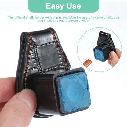 Prasacco Magnetic Pool Chalk Holder, Leather Pool Cue Chalk Holder with Belt Clip for Snooker and Billiards, Secure Square Chalks Accessory