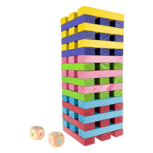 HEY! PLAY! Nontraditional Giant Wooden Blocks Tower Stacking Game with Dice, Outdoor Yard Game, for Adults, Kids, Boys and Girls (Rainbow Color) - color: Multi