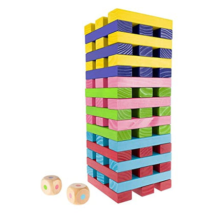 HEY! PLAY! Nontraditional Giant Wooden Blocks Tower Stacking Game with Dice, Outdoor Yard Game, for Adults, Kids, Boys and Girls (Rainbow Color) - color: Multi