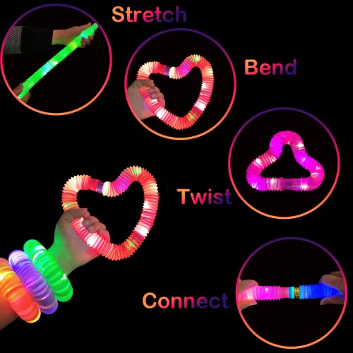 Glow Sticks Camping Essentials for Toddlers 6-96 PCS,Kids Light Up Pop Tube Wand Toys Gifts,4th of July LED Bracelet Necklace Party Accessories,Fun Summer Outdoor Games Activities Gear for Boys Girls