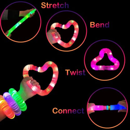 Glow Sticks Camping Essentials for Toddlers 6-96 PCS,Kids Light Up Pop Tube Wand Toys Gifts,4th of July LED Bracelet Necklace Party Accessories,Fun Summer Outdoor Games Activities Gear for Boys Girls