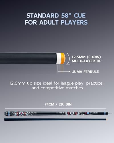CRICAL COWCUE 58-Inch Carbon Fiber Pool Cue, Low Deflection, 12.5mm Tip | Adjustable pool cue with 3/8x8 joint for stable control, regular billiards practice and pool hall play. - color: CW-01-set5