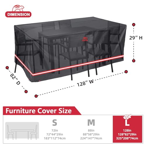 Turtle Life Patio Furniture Sets Cover, Heavy Duty Rectangular Durable Waterproof Outdoor UV Resistant Anti-Fading Dining Table Chairs Furniture Cover, Black, 128"L x 82"W x 29"H - size: 128"Lx82"Wx29"H