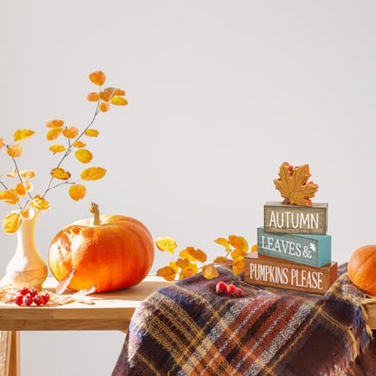 Lineshading 4 Pcs Fall Decorations for Home Thanksgiving Decor Wooden Maple Leaf Fall Table Centerpiece Autumn Tiered Tray Rustic Wood Maple Leaf Block Sign Farmhouse for Home Kitchen Shelf - style: Classic Maple Leaf